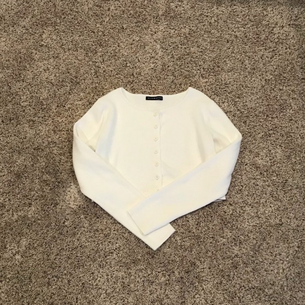 Brandy Melville White Button Up Sweater